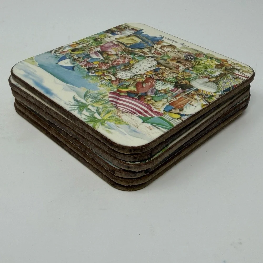 Vintage Pimpernel  Barbados Scenery Drink Coasters Set of 6 Cork Backed England